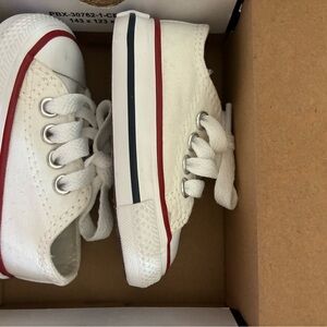 Kids White Sneakers with Red and Blue Accents
